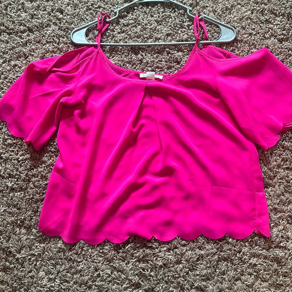 Off the shoulder magenta pink shirt